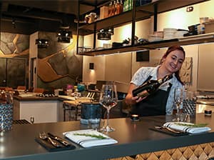 Commercial interior with restaurant dining and service areas