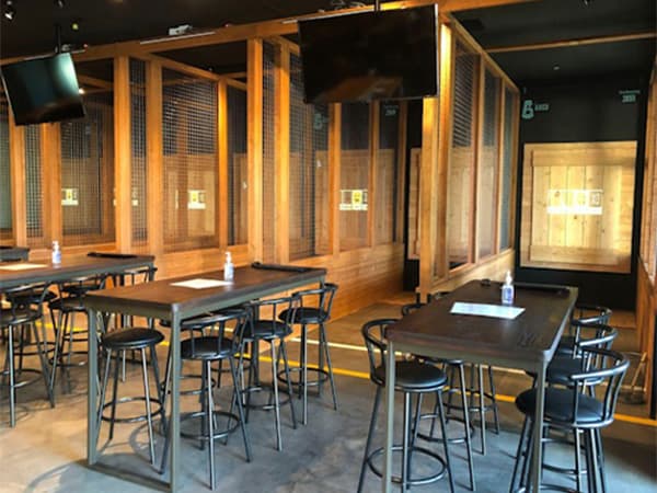 Interior view of Get Axed, an axe-throwing bar designed and built by Jeff Smith Construction in Roseville, CA.