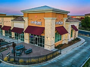 Omakase restaurant exterior by Jeff Smith Construction in Granite Bay. Aerial drone view of the exterior of Omakase restaurant built by Jeff Smith Construction in Granite Bay, CA.
