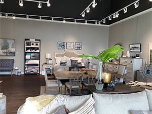 Boutique furniture shop remodel in Lincoln by Jeff Smith Construction. Boutique furniture store interior featuring custom shelving and décor designed by Jeff Smith Construction in Lincoln, CA.