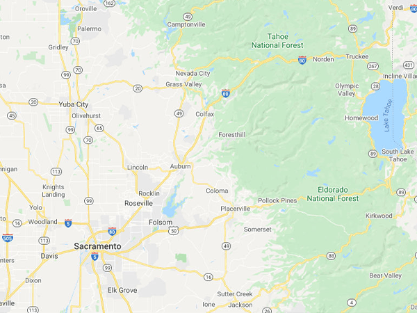 Jeff Smith Construction Sacramento service area map. Map highlighting the Sacramento region and nearby cities served by Jeff Smith Construction.